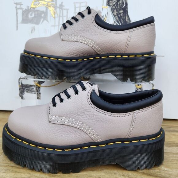🩵NIB Dr. Martens Taupe 8053 Quad Retro Pisa Leather Platform Oxfords Size 8 - Picture 12 of 16